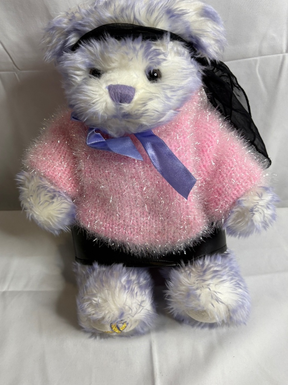 VTG Build A Bear Nikki Childhood Cancer Awareness 10" Plush Purple w/Outfit BABW